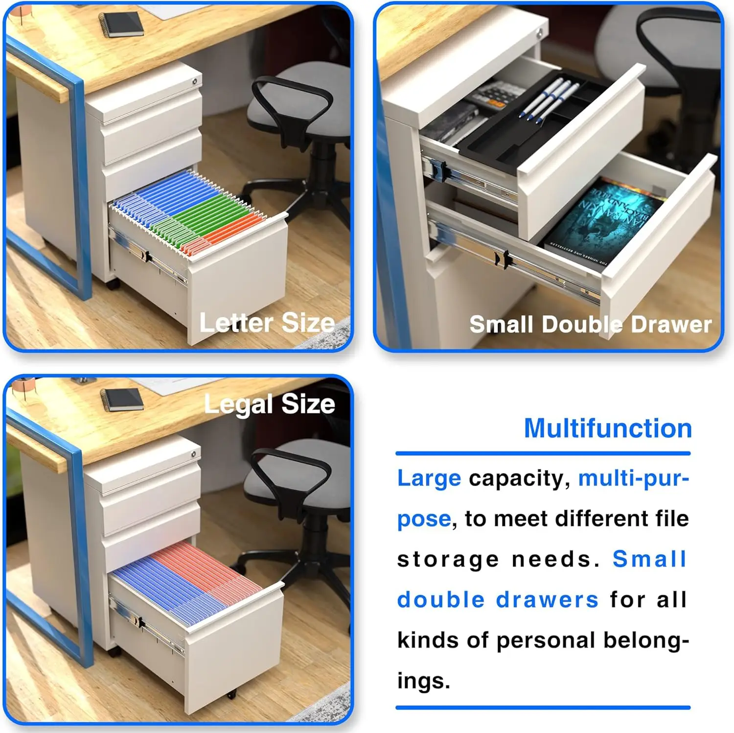 3 Drawer File Cabinet with Lock,Metal Filing Cabinet with Wheels for Home Office & Business Enterprise