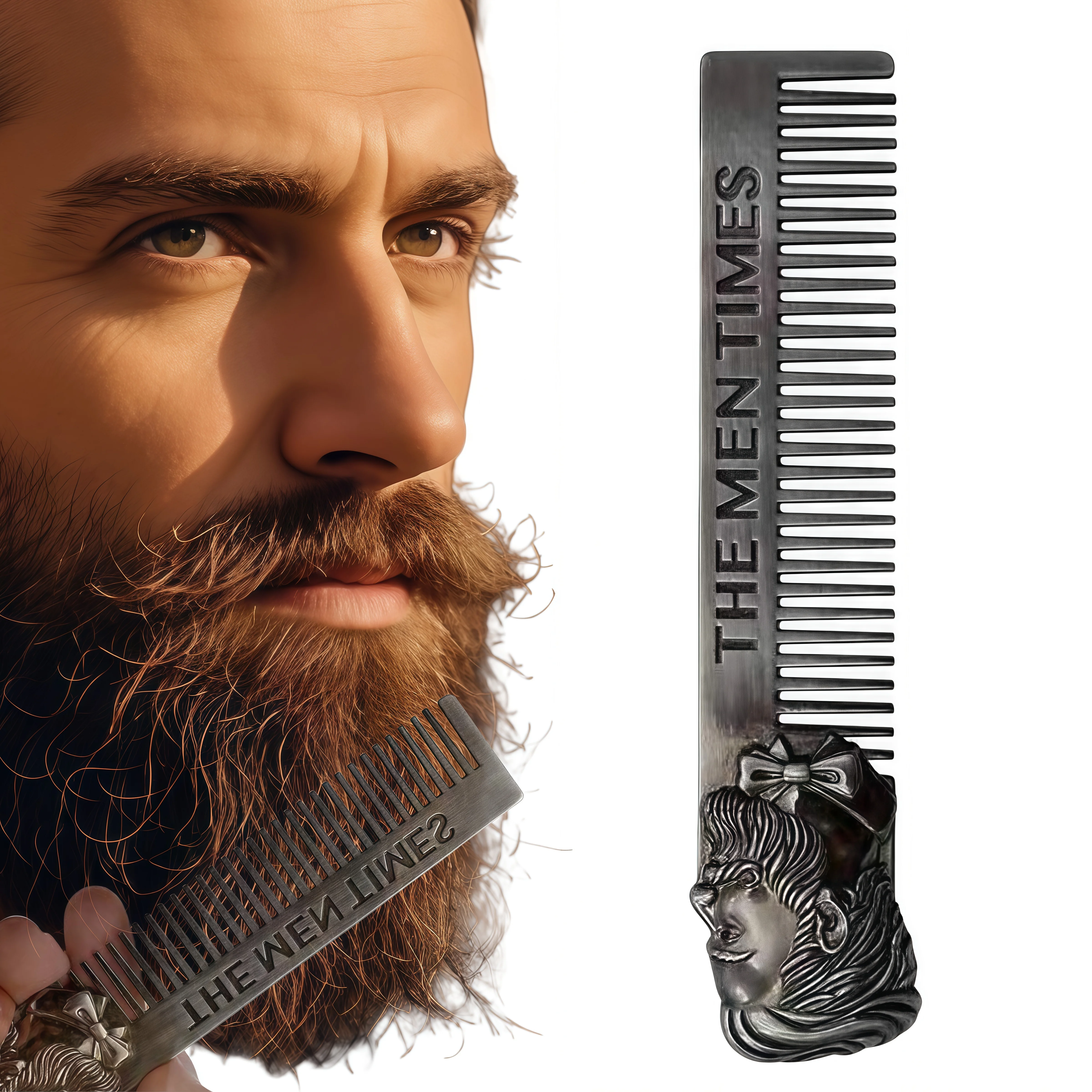 Travel Beard Comb Beard Mustache Pocket Hair Comb for Men Alloy Hair Skull Brush Mustache Beard Styling Tool for Home Salon