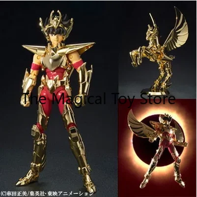 Camiseta Original Bandai Mythical Saint Seiya 24K Golden Genealogy Final Pegasus Star Arrow, Modelo de Juguete Chapado en Oro Hecho a Mano