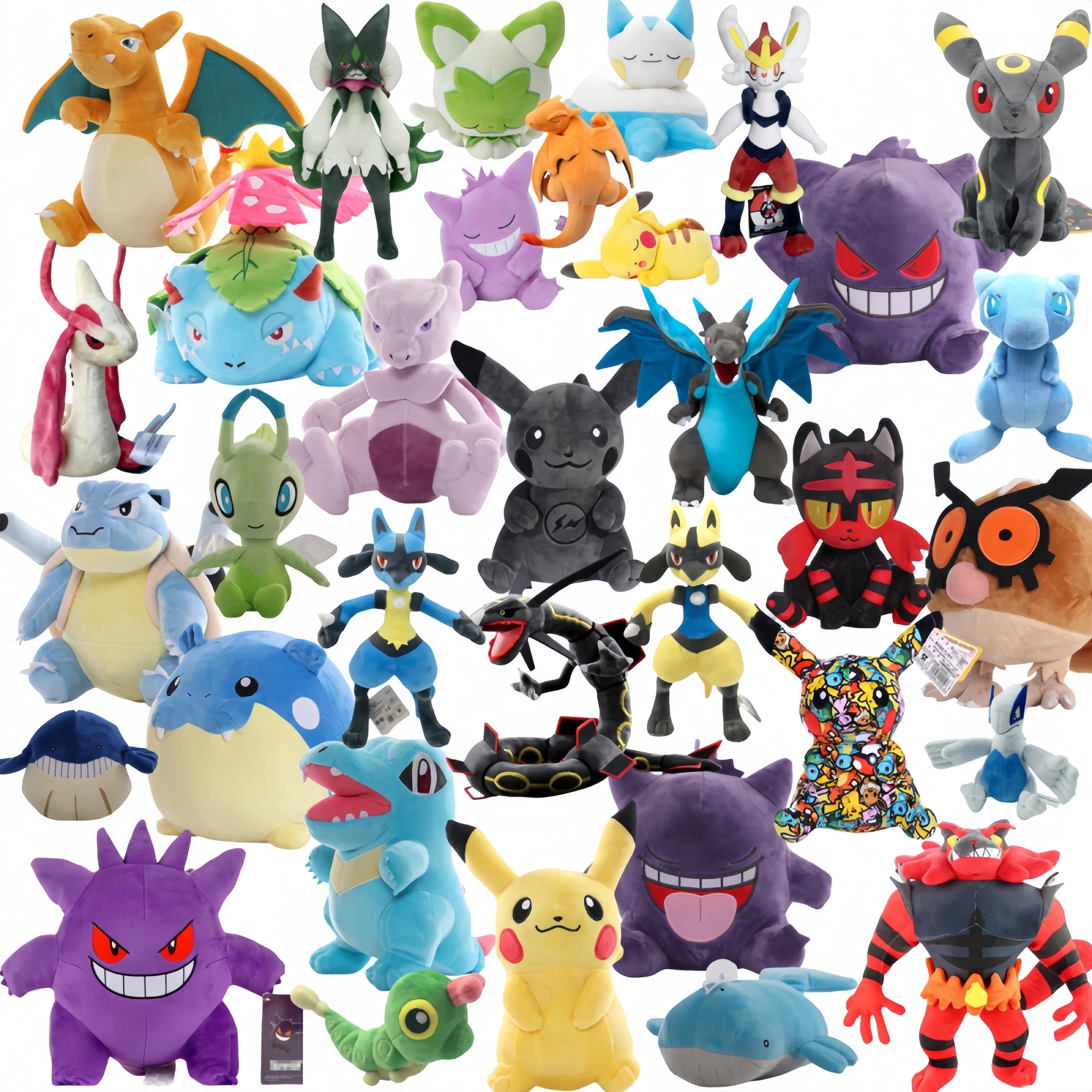 Multiple Popular Pokemon Gengar Styles Pikachu Peluche Toy Charizard Milotic Rayquaza Lucario Incineroar Stuffed Doll Baby Gift