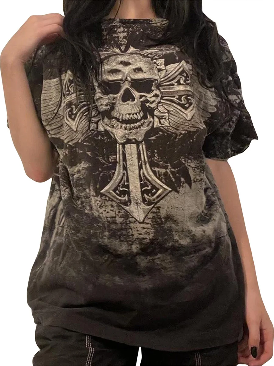 

Women Y2k Graphic Printed Shirts Vintage Loose Fit Short Sleeve Tee Tops Fashion Baggy Grunge Tee Shirts Punk Tops
