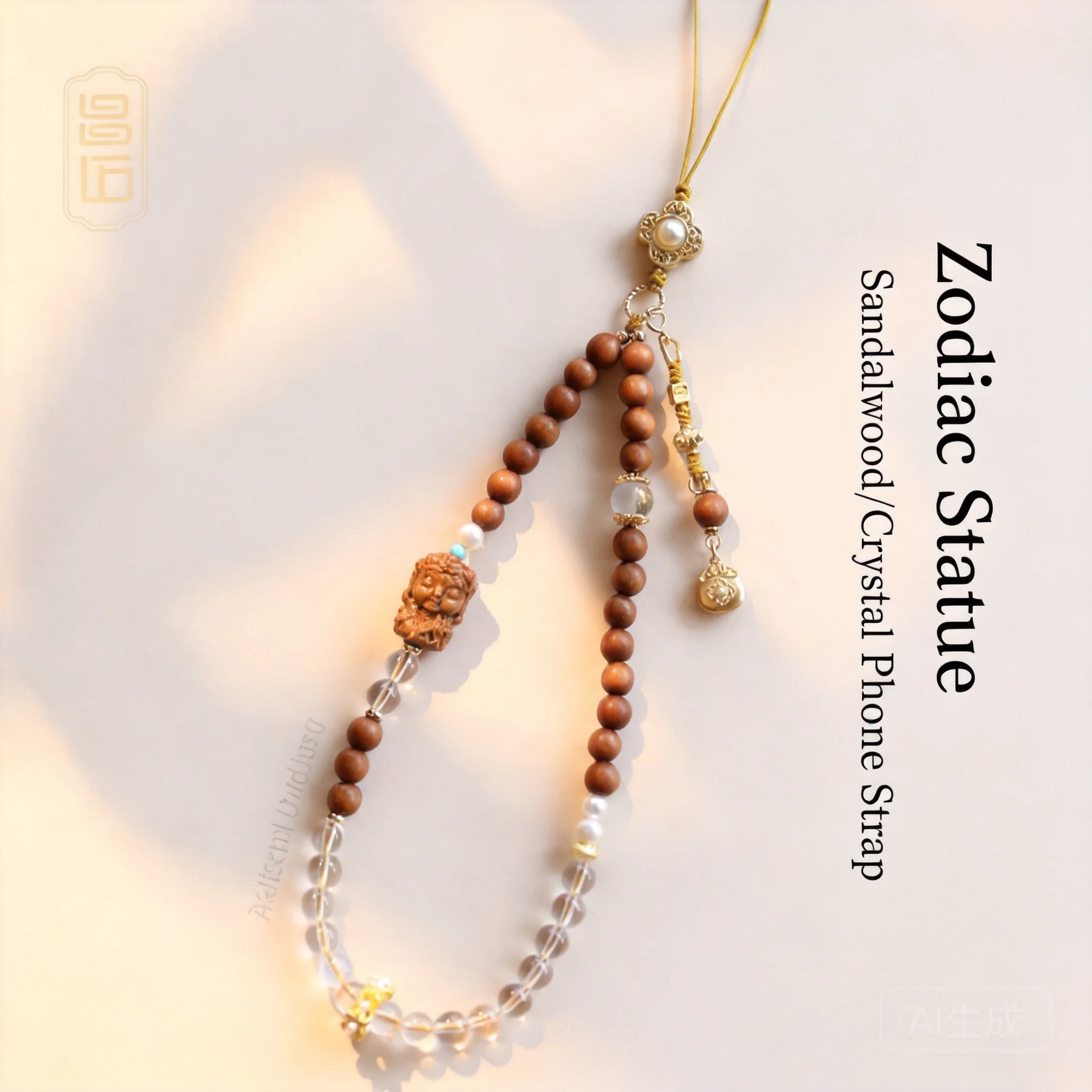 

Chinese Style Lucky Sandalwood Phone Lanyard Blessing Wealth Good Luck Crystal Beaded Buddha Decor Anti Lost Elegant Women Wrist