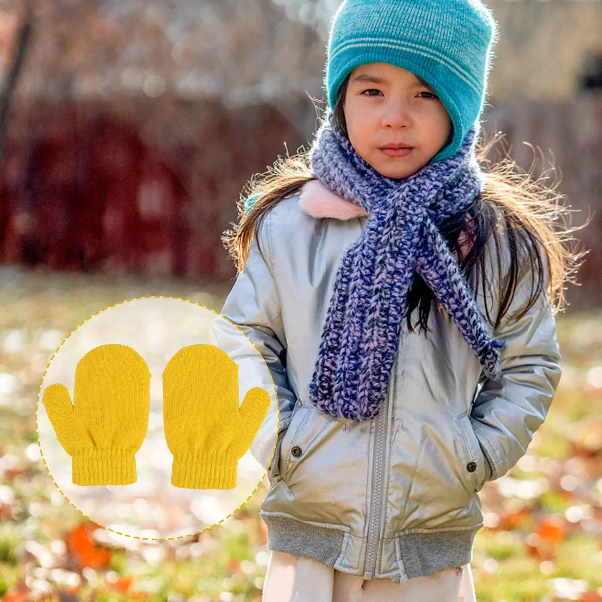 

12Pairs Kids Acrylic Gloves Children's Winter Warm Mitten Full Hand Coverage Knitted Neutral Style Solid Color Lightweight Easy