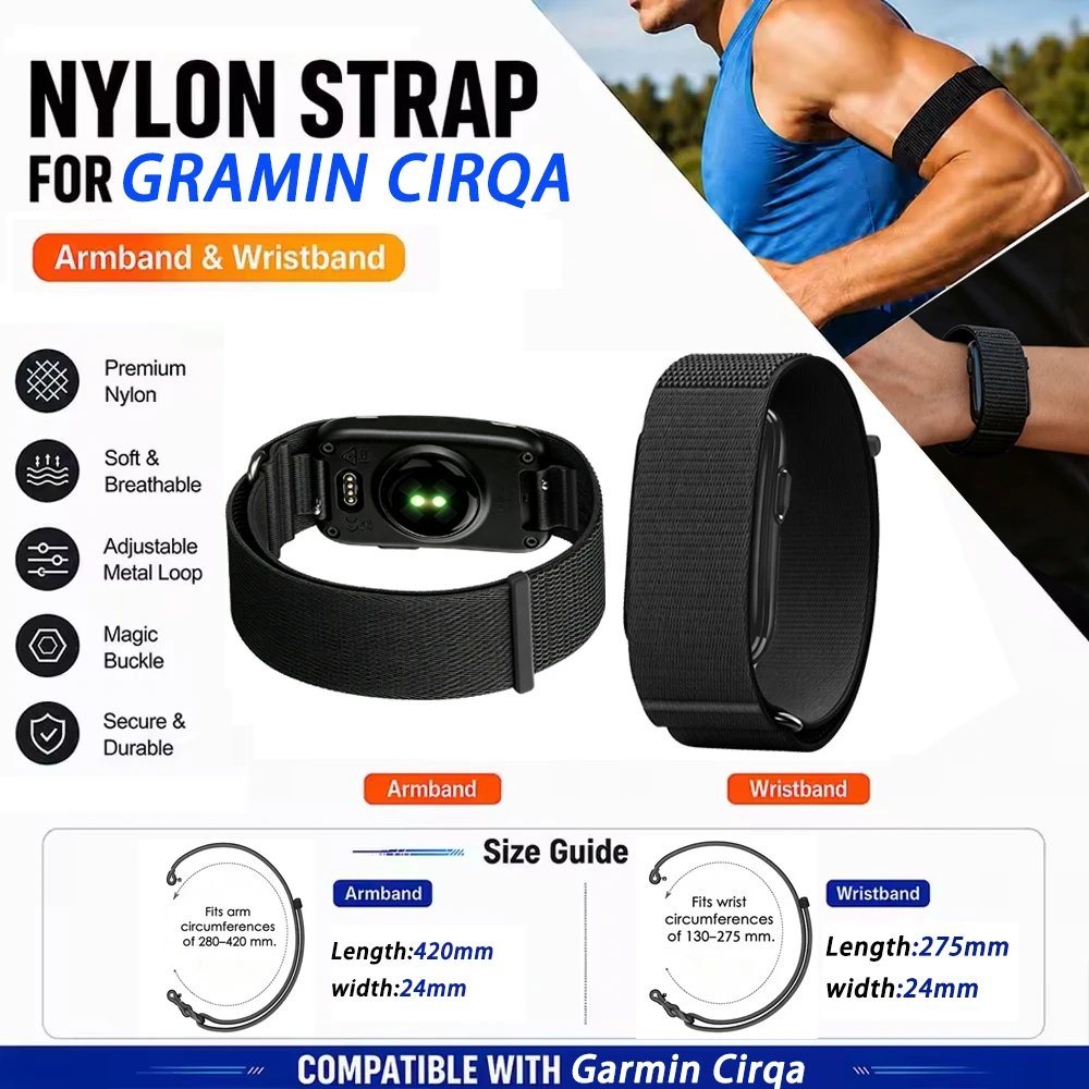 Biceps Band Wrist Strap Compatible with Garmin Cirqa Smart Band Nylon Adjustable Fitness Tracker Replace Correa For Garmin Cirqa