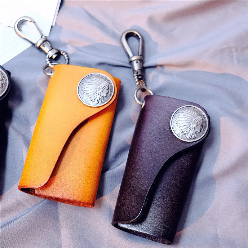 

Handmade Tanned Leather Key Chain Wallet Manmade Genuine Leather Key Purse Keychain Wallet