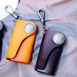 Handmade Tanned Leather Key Chain Wallet Manmade Genuine Leather Key Purse Keychain Wallet