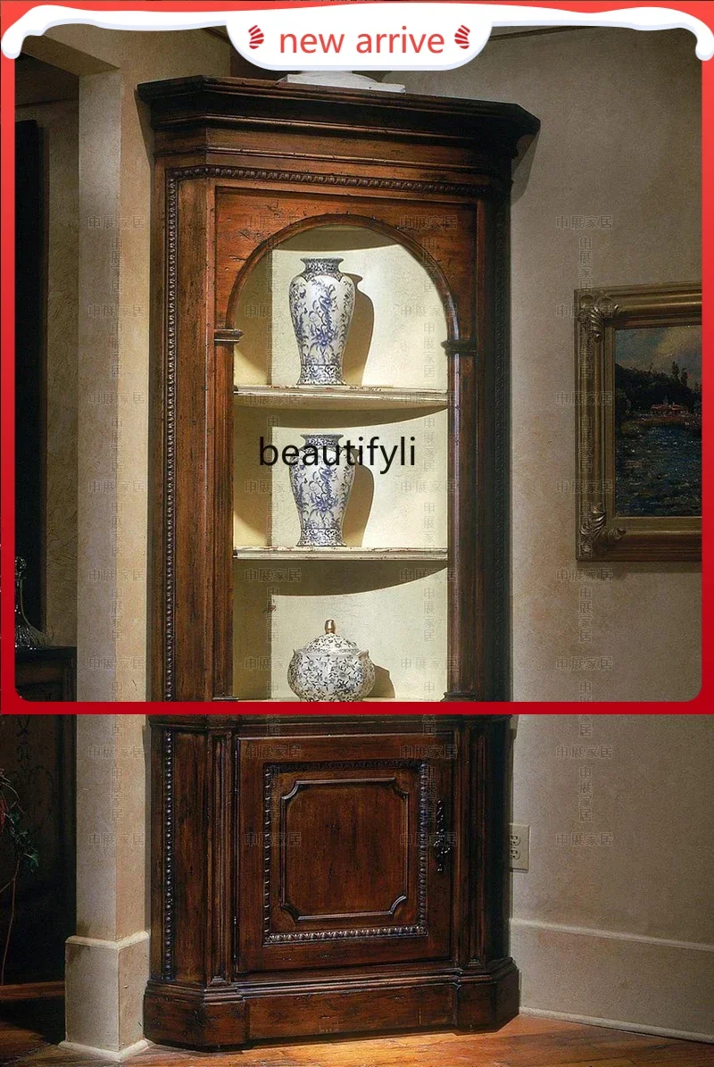 

SS ss7486 Villa all solid wood oak wood carving lace corner cabinet living room corner, corner cabinet, bookshelf display cabine