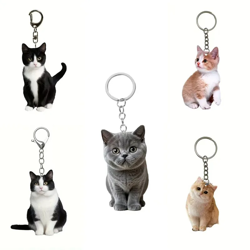 

100pcs/Lot Acrylic Cute Cat Keychain Animal Pet Keyring Double Side Pendant