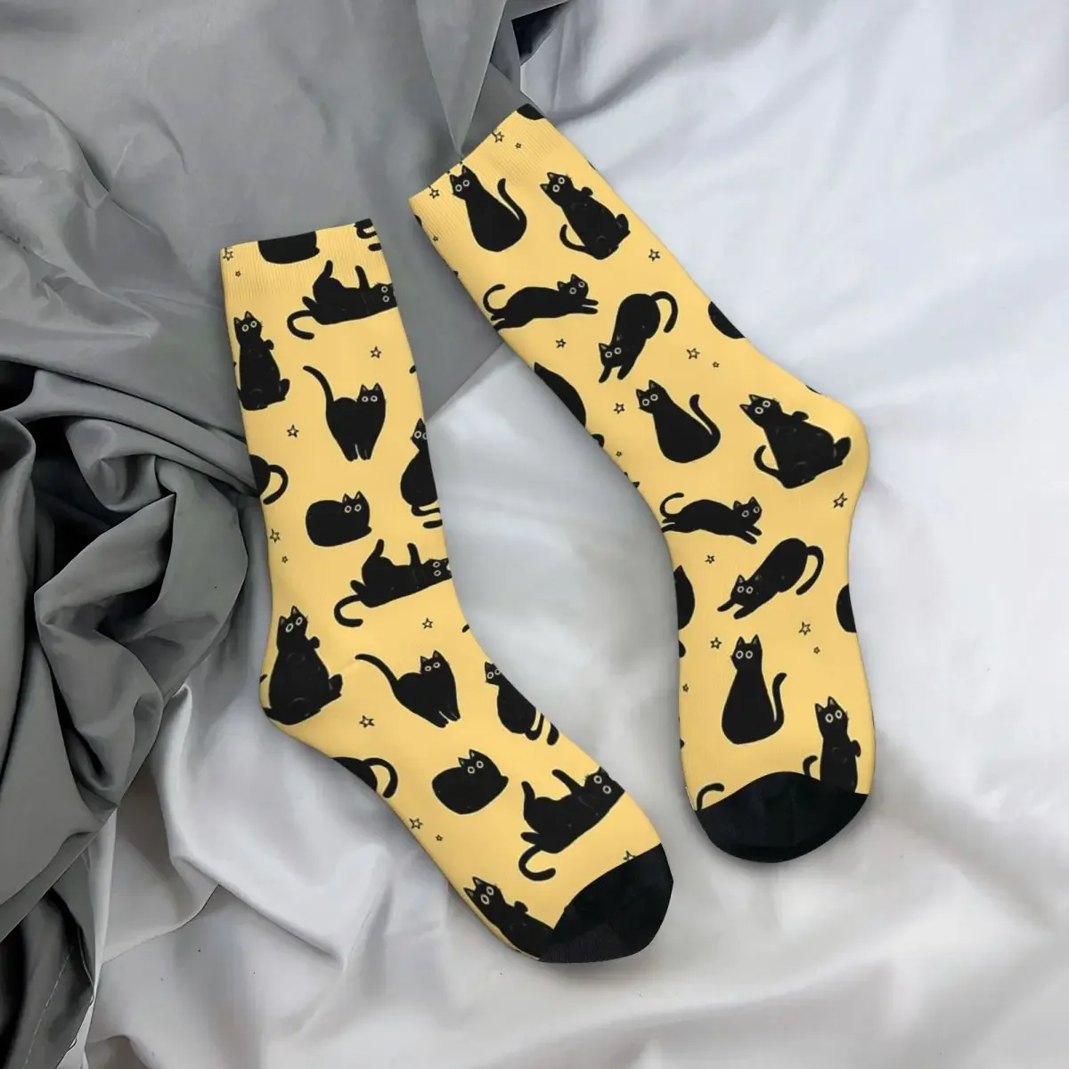 Black Cat Pattern Socks Harajuku Super Soft Stockings All Season Long Socks Accessories for Unisex Gifts