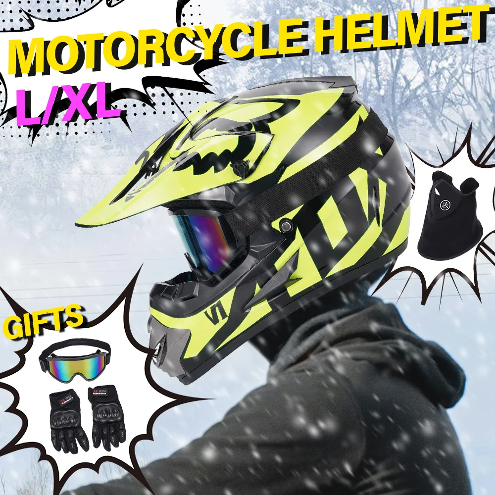 Personalized Matte Green Full Face Motorcycle Helmet DOT Certified ABS with Goggles Gloves Face Mask Windproof Riding Gear