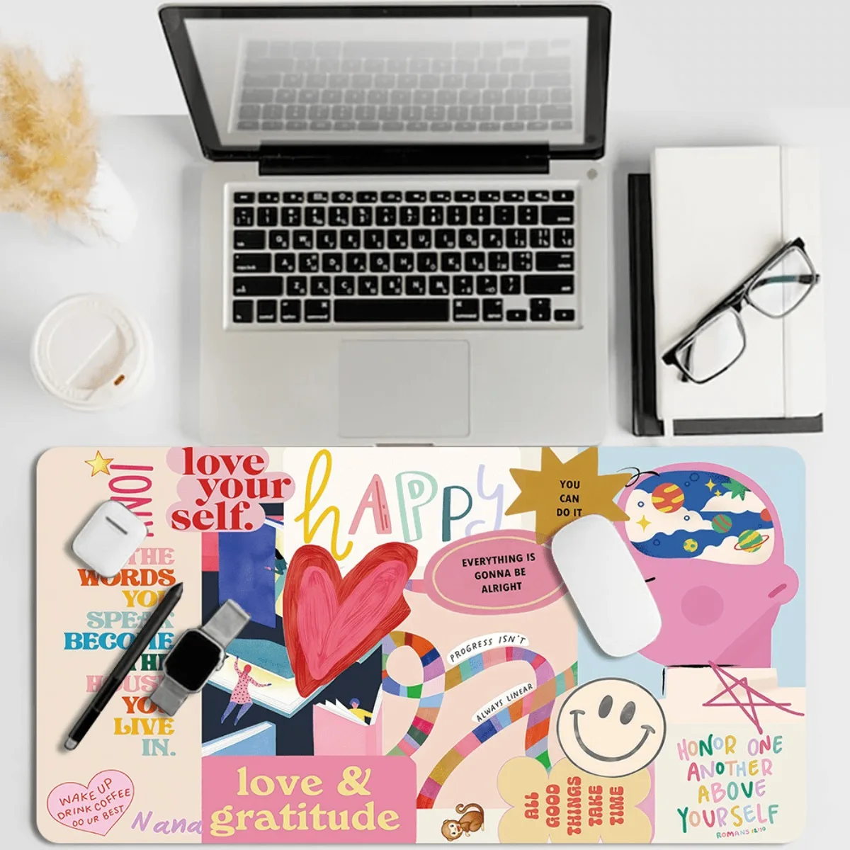 Collage Quote Style Rubber Mouse Pad Monkey Pattern Non-Slip for Office Home Gaming Desk Mat