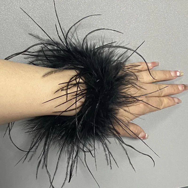 Real Ostrich Feather Cuffs women Wrist Sleeve fur cuff Luxury Furry Feather feather cuff snap bracelet Lady Feather Anklets