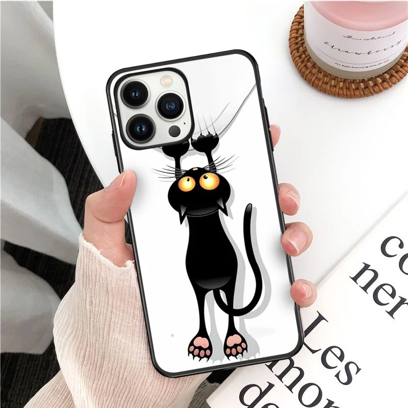 Casing ponsel kucing hitam, untuk iphone 16 15 14 Pro Max 16 15 14 13 12 Pro 15Plus iphone 11