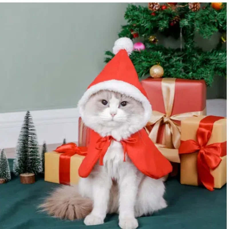 

Cat Costume Santa Elk Cosplay Funny Shawl Cat Puppy Christmas Cape Dress Up Clothes Pet Scarf Cloak Coat Festival Props Decor