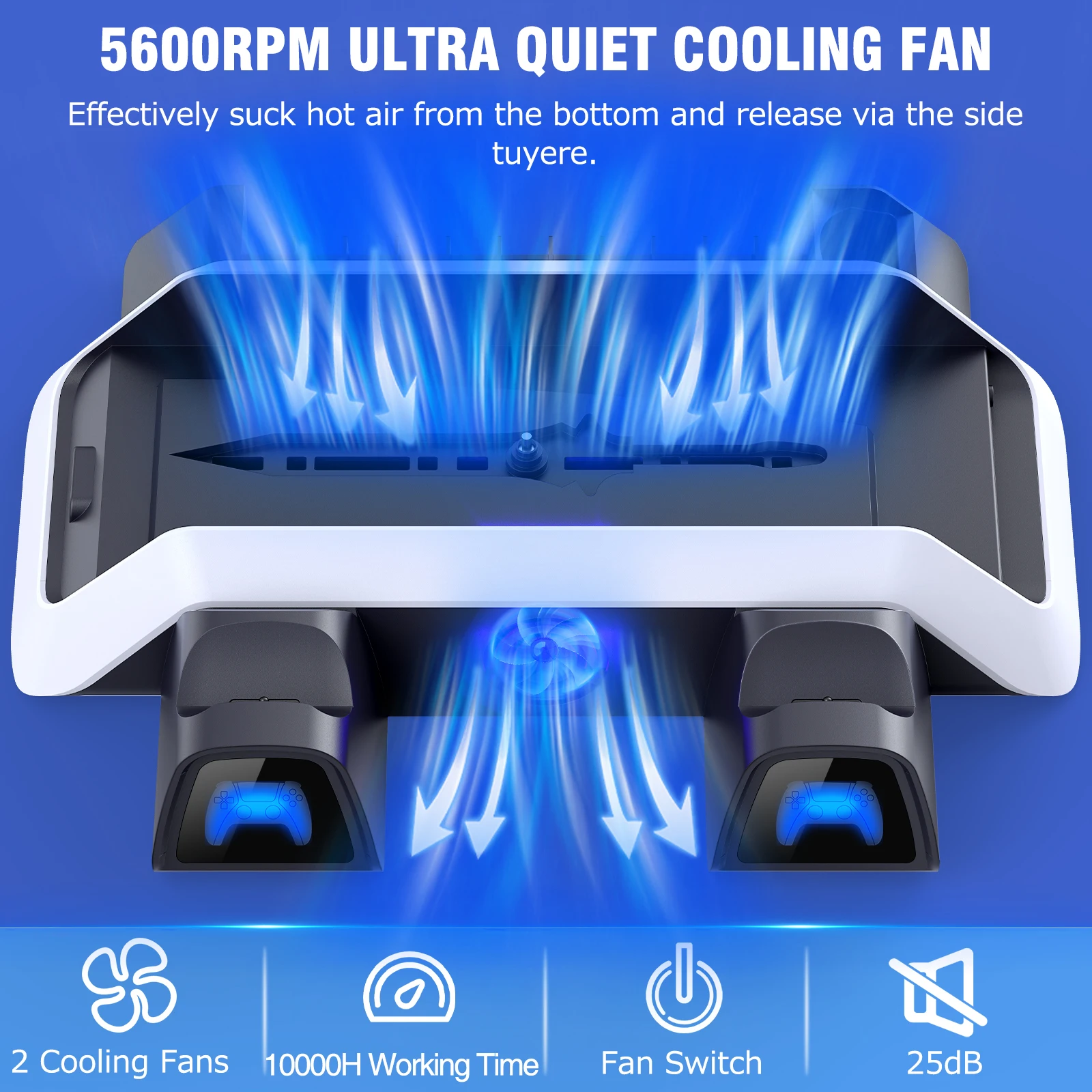 For PS5 Cooling Stand 2 Cooler Fan 2 Controller Charging Dock Type-C Charging Cable for Playstation 5 PS 5 Console Disc/Digital