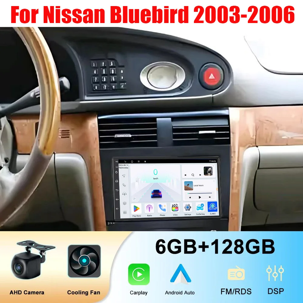 

6-128GB 7" Car Radio Wireless Carplay For Nissan Bluebird 2003-2006 Adnroid 15 Auto Stereo Head Unit GPS Navi