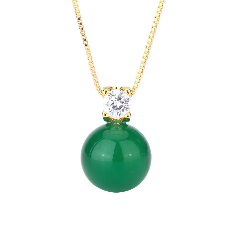 Jewelry Set Natural Chalcedony Imperial Green Clavicle Chain S925 Silver Needle Earrings High-end Light Luxury Women
