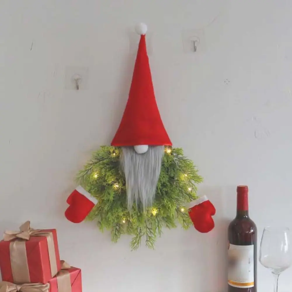 Delicate Luminous Christmas Santa Garland Artificial Branches Long Hat Glowing Gnome Wreath Faceless Doll Hanging Ornament Bar - Image 4