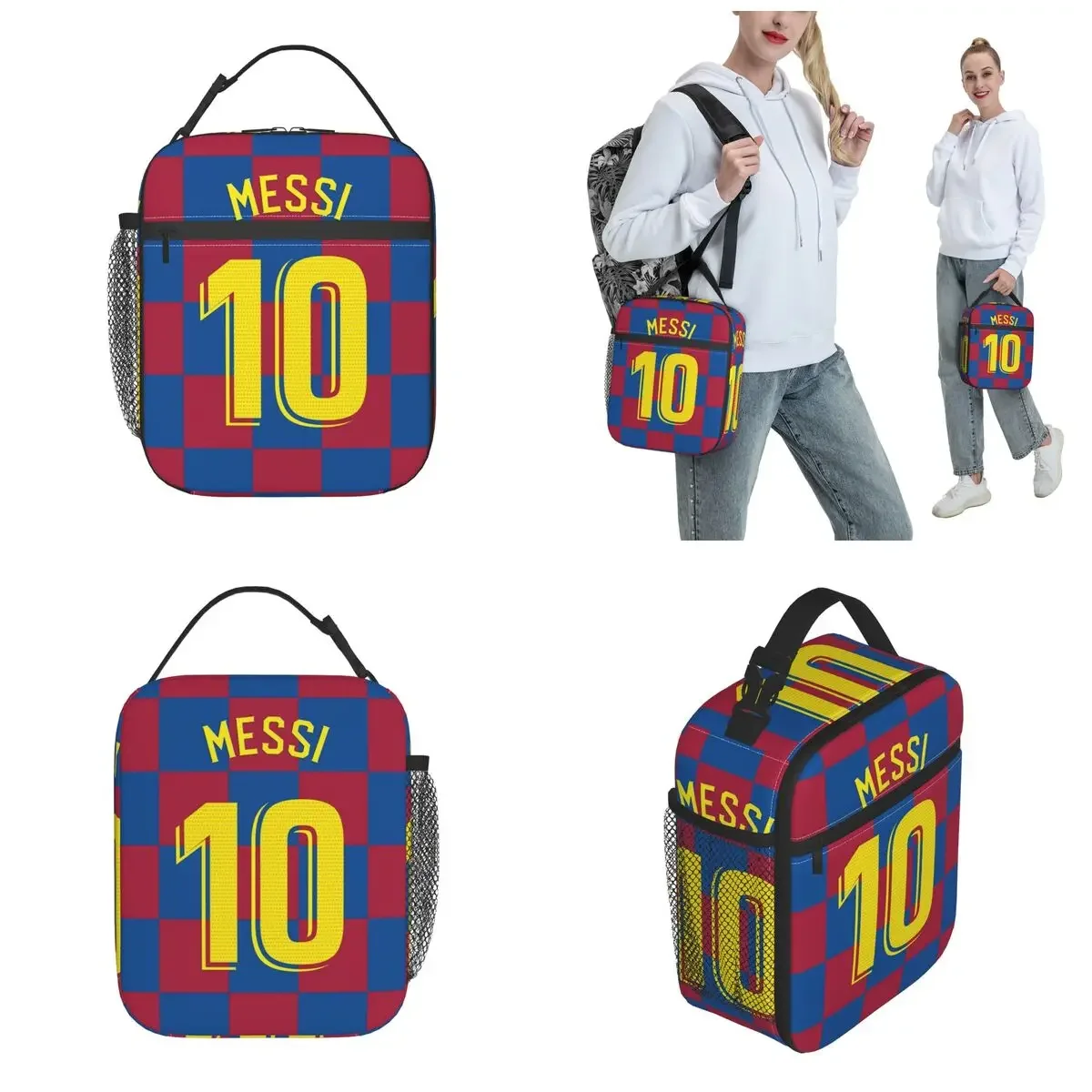 Messis 10 Checker Insulated Lunch Bag Argentina Football Food Container Bags scatole termiche per il pranzo riutilizzabili per il lavoro