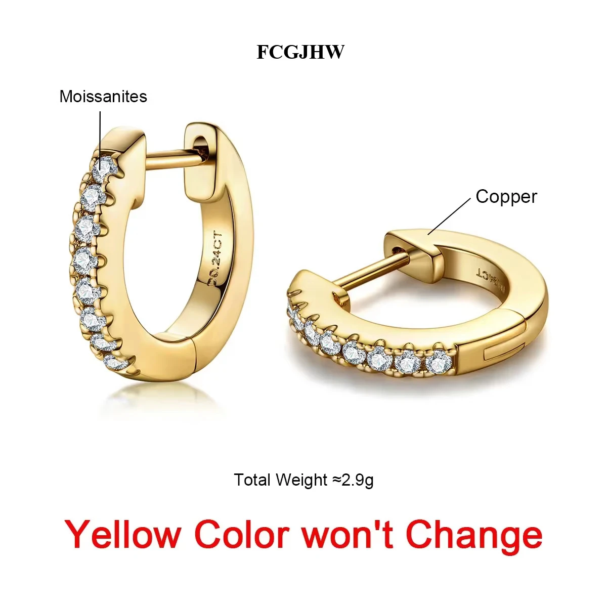 FCGJHW 1.5mm D Color Moissanite Huggie Hoop Earrings With Certificate Yellow Gold Plated Huggie Earring For Women Gifts 2026