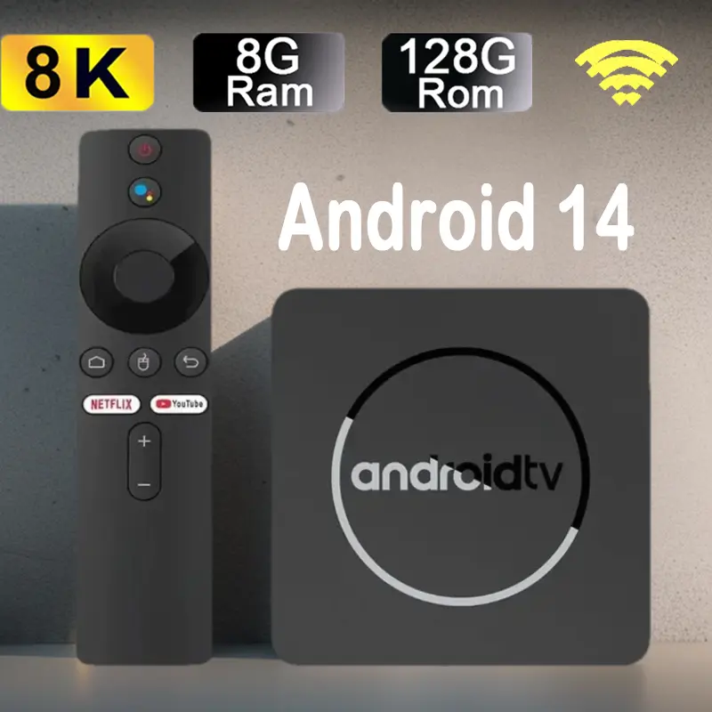 Q10 Android14 8K HDR10 + Smart TV Box Allwinner H313 128G Dual Wifi BT5.0 Set Top Box Media Player com Google Voice Assistant