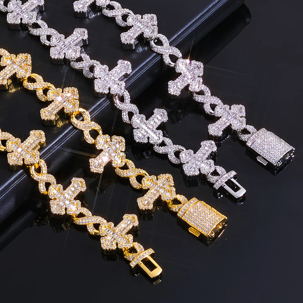 

ESKEEM Shine Iced Out Infinity Cross ожерелье для мужчин и женщин зубец установка квадратный кубический цирконий кубинская цепочка ювелирные изделия в стиле хип-хоп