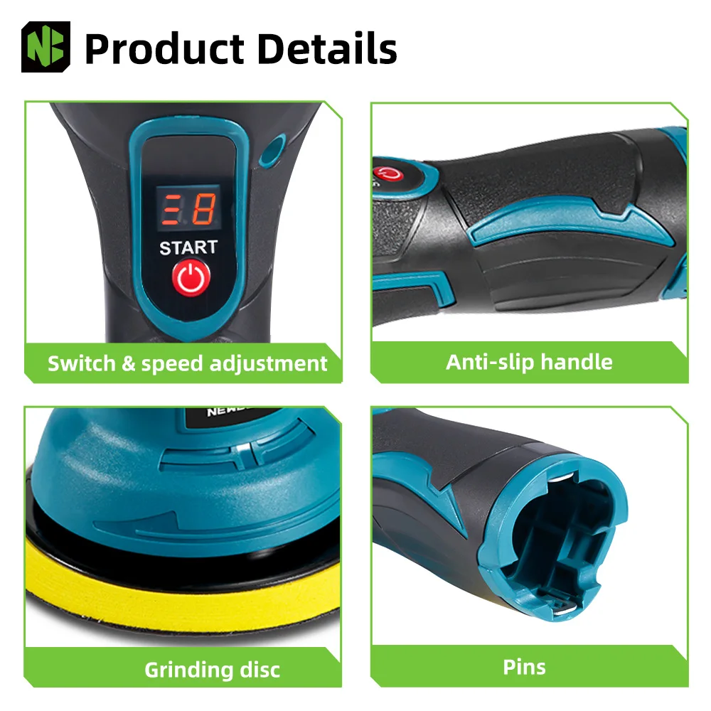 NEWBENY 150MM 8Gears Electric Car Polisher Cordless Auto Polishing Waxing Sanding Rust Removal Power Tools view 3