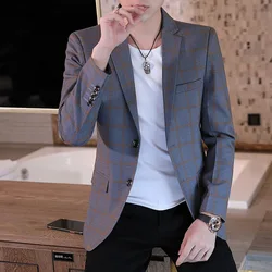 4-B29  Spring and Autumn Men's Suit Korean-style Plaid Young Best Man Casual Suit Men's National Fashion Jacket Single-piece Top