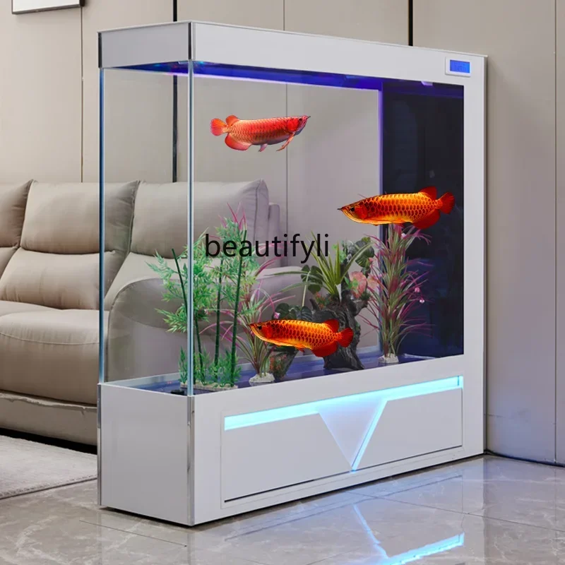 Fish Tank Living Room Super White Glass Large Smart Light Luxury Home Floor Aquarium Side Filter Change Water