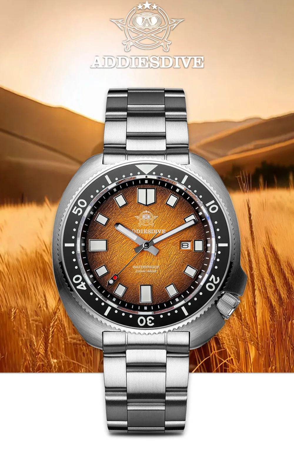 ADDIESDIVE Top Men‘s Abalone Shell Watch 20Bar Waterproof AD2511 Reloj Hombre BGW9 Super Luminous Sapphire Glass Quartz Watch