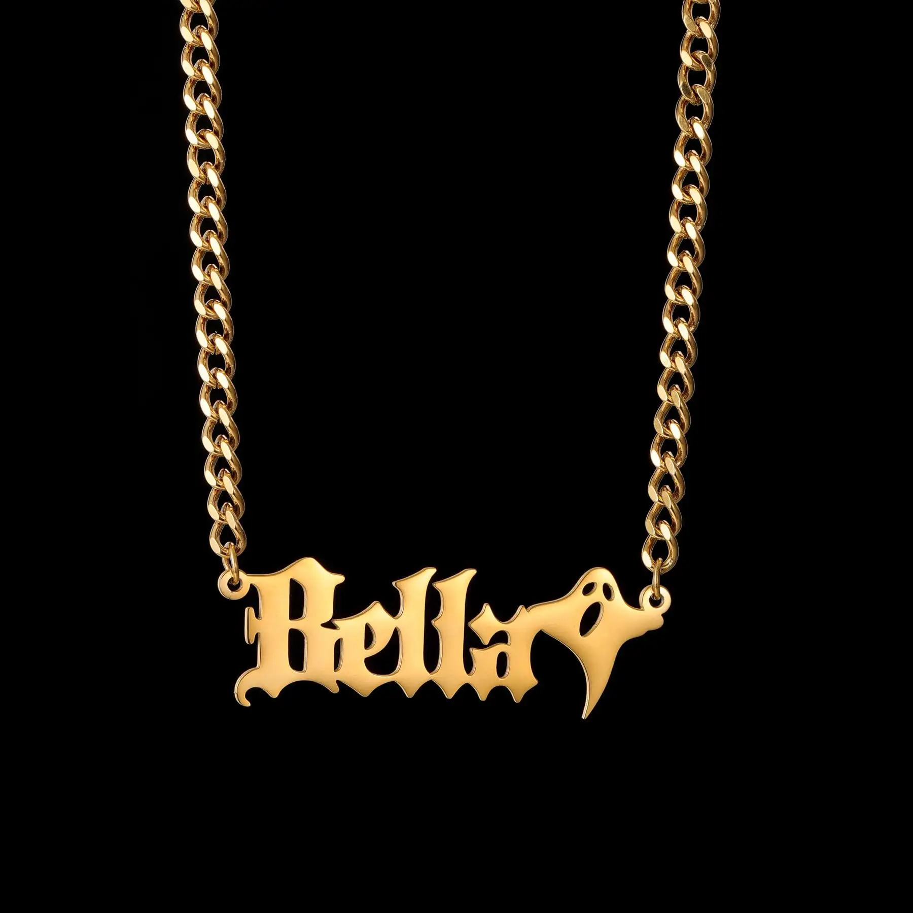 

Ghost Name Necklace Personalized Bat Jewelry Name Pendant With Bat Custom Vampire Bat Name Pendant Custom Pendant Halloween Gift