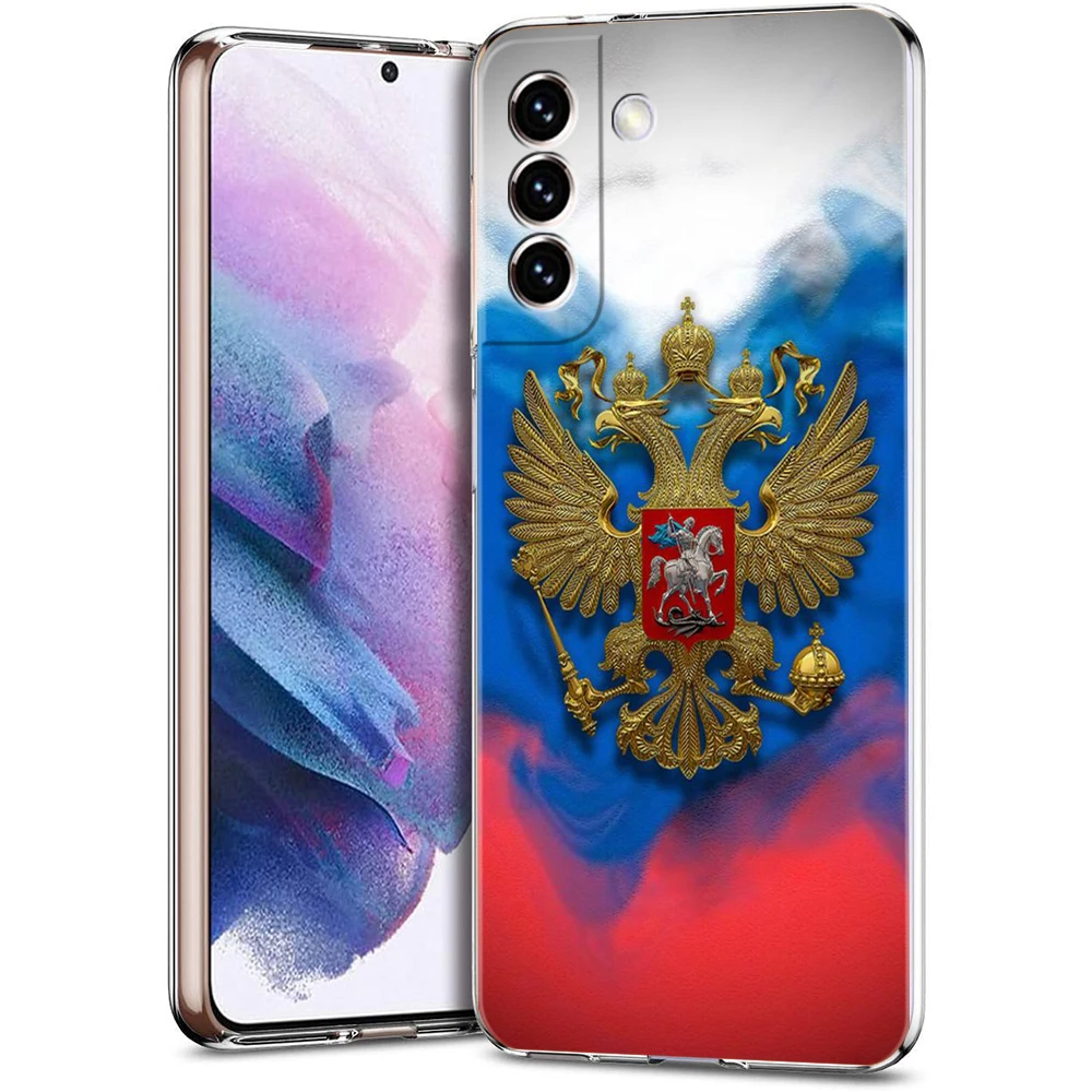 Russia Russian Flags Emblem Phone Case for Samsung Galaxy S24 S23 S22 S20 S21 FE Ultra S10 S10E S9 S8 Plus 5G Transparent Shell