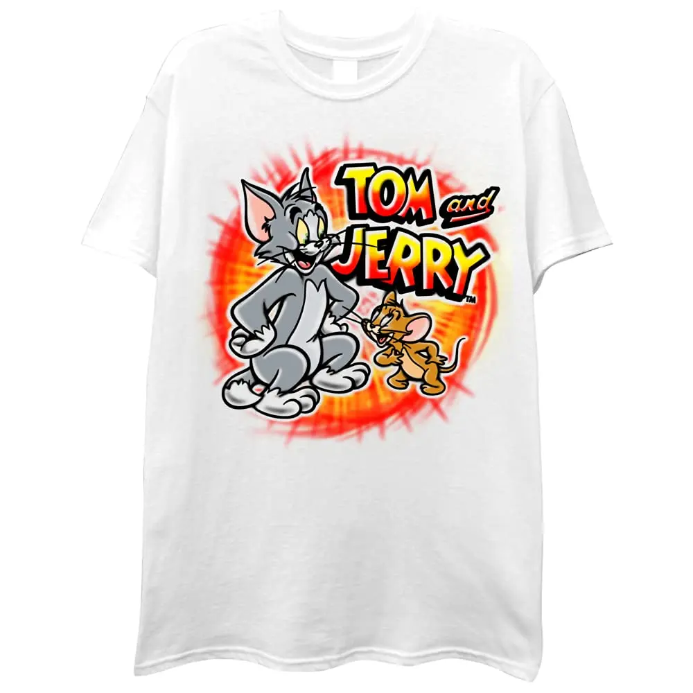 Women Maternity Clothes  Tom & Jerry Battle Shirt - Classic Hanna-Barbera Tee - Vintage Cartoon Multi Print Short Sleeve T-Shirt