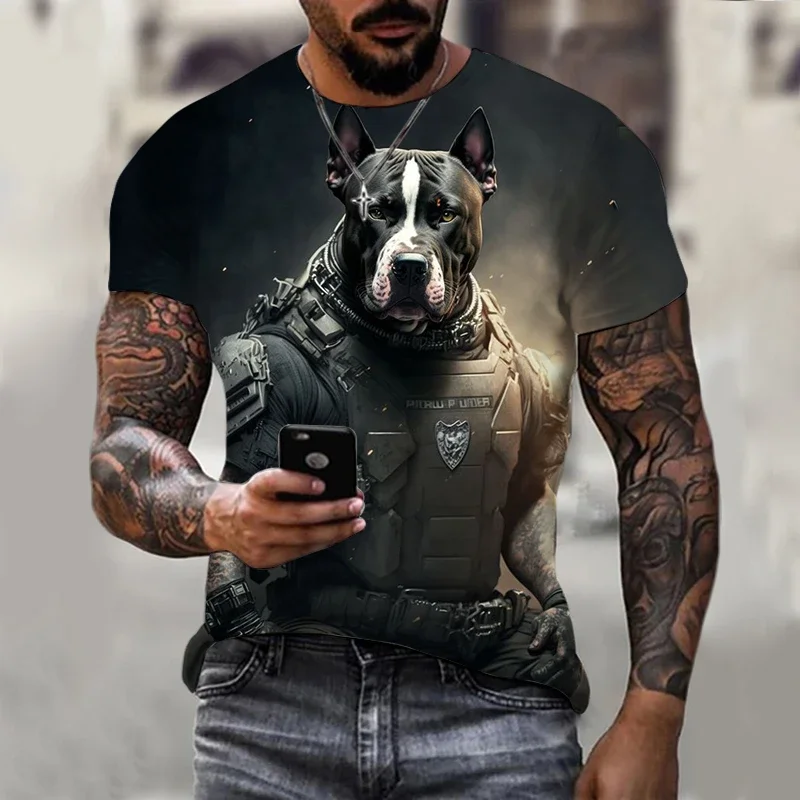 

3D Pitbull Tshirt Printing Unisex Round Neck Short Sleeve Street Fashion High Quality T-shirt Large Summer Personalized Clothing