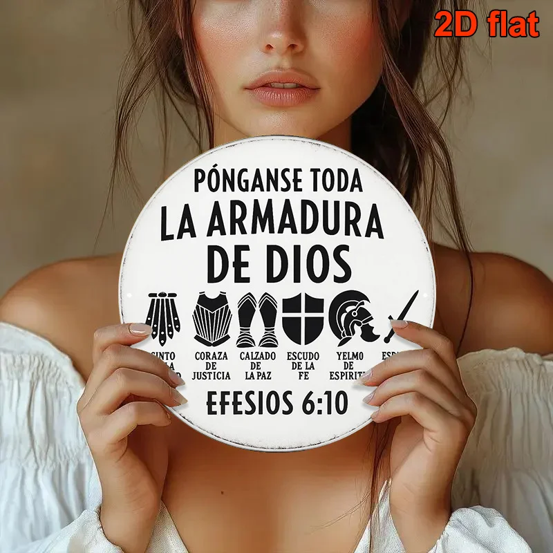 2D Flat, 1pc Spanish Armor of God Wall Plaque - Wooden Bible Verse Sign with Ephesians 6:10, Vintage Christian Church Decor for