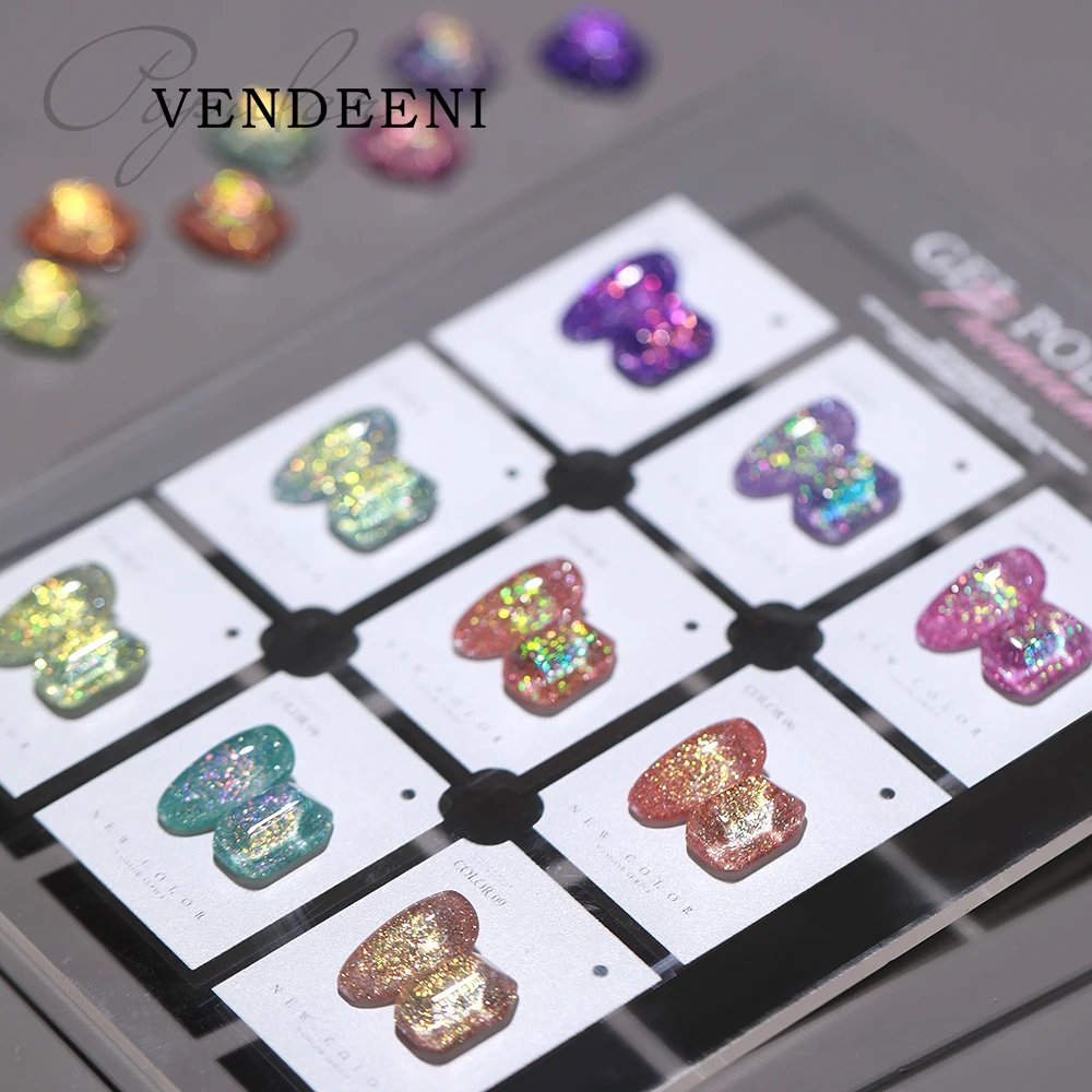 Vendeeni 9-Farben-Glitzer-Chips, Diamant-Gel-Nagellack, funkelnder Nagelkunst-Gel-Lack mit reflektierendem Effekt, UV-Nagelgel-Lack
