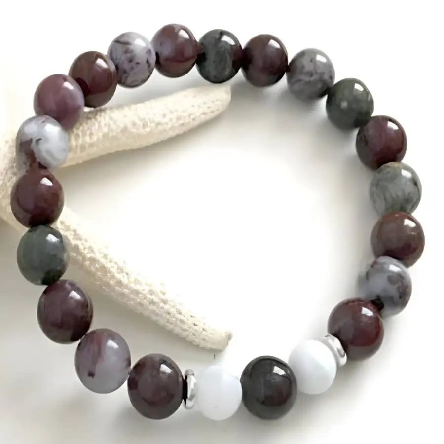 

8mm Red Lightning Agate Beads Gemstone Mala Stretchy Bracelets Sacred Bodhi Japa Chaplet Bohemian Meditation Men's Stone Mala