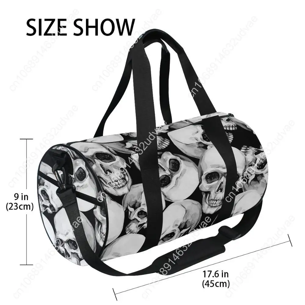 Fitness Bags Skull Printing Canvas Gym Gray Travel Bag Sport Outdoor Large Pocket Casual Tote Handbag Shoulder Bag For Men