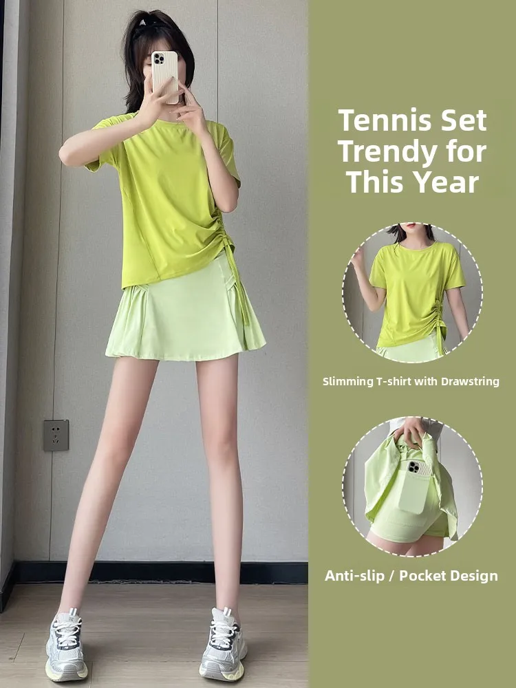 

Women's Fitn Clothing Set ort Skirt Qui Dry Running Morning Run Sportswear Summer New Sle Faionable Running Suit