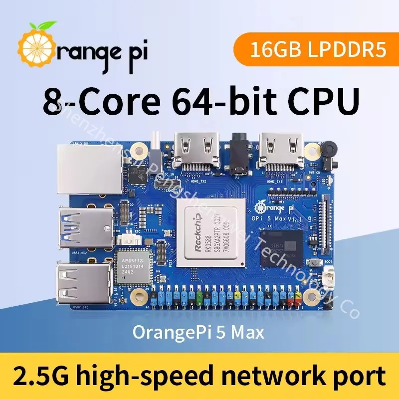 Orange Pi 5 Max 8GB 16GB RAM LPDDR5 Rockchip RK3588 Development Board M.2 PCIE 2.5G LAN WiFi+BT  Single Board Computer