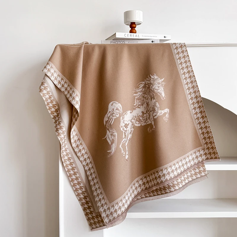 2025, Luxusmarke Damen-Winterschal aus Kaschmir – Pashmina-Schal mit Leopardenmuster und Quasten, Wickeltuch, Bandana und Poncho – Detail 9