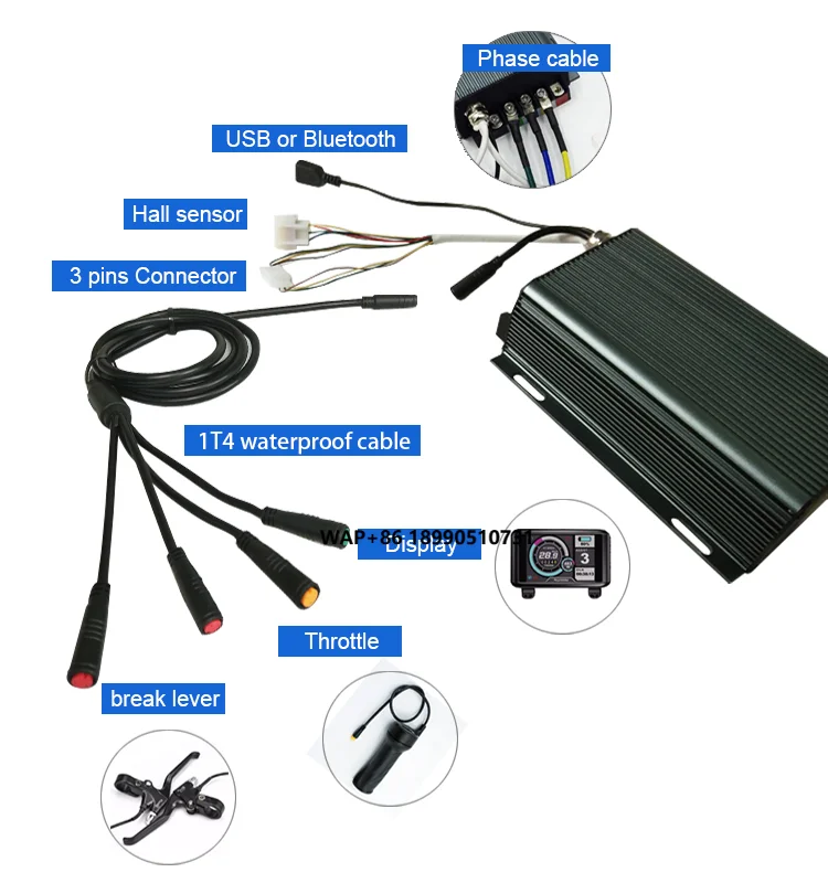 

All Waterproof MQcon Sabvoton 80A Controller UKC1 Display Twist Throttle Brake Lever Bluetooth Alarm 1T4 Waterproof Wire