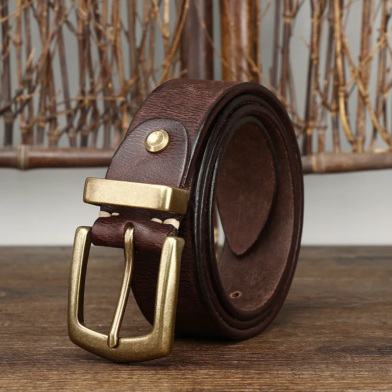 Thickened Retro Plant Tanned Top Layer Cow Leather Belt, Men's Genuine Leather Needle Buckle Belt, Men's Casual And Versatile