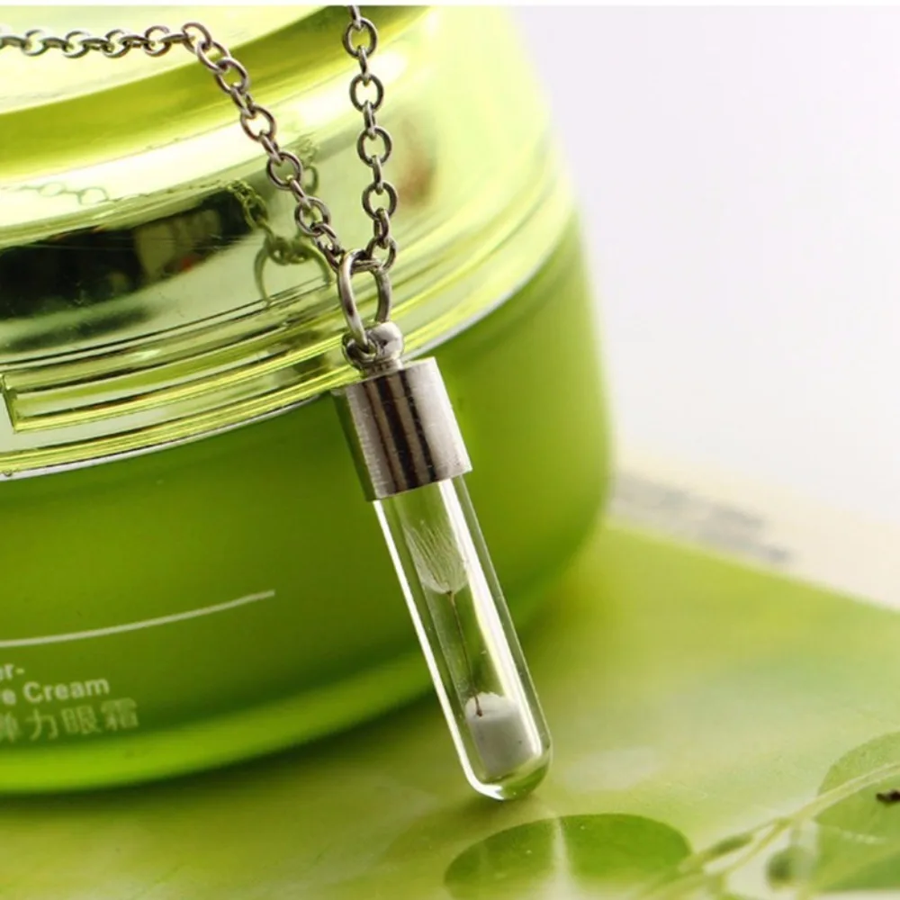 Portable Ashes Holder Glass Bottle Necklace Transparent Glass Fillable Perfume Vial Pendant with Chain DIY Memorial Necklace