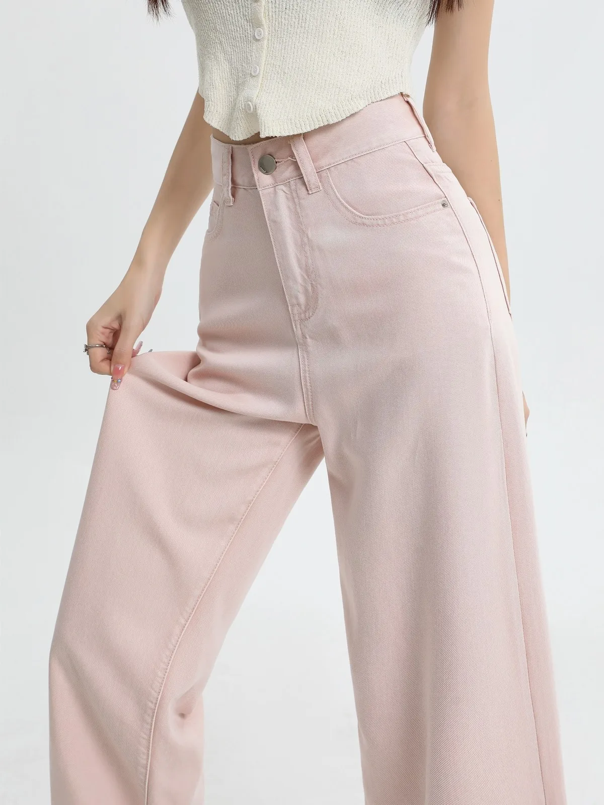 Zhisilao Nieuwe Lyocell Wide Leg Jeans Vrouwen Zacht Losse Roze Lange Rechte Denim Broek Lente Zomer 2024