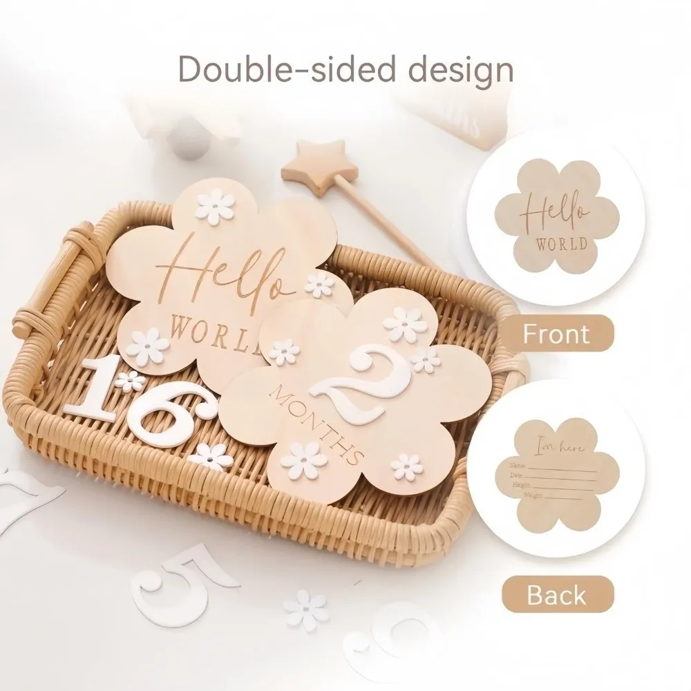 

Памятная открытка с календарем для роста новорожденных, деревянная открытка с детскими вехами ручной работы, цветок на 1-12 месяцев