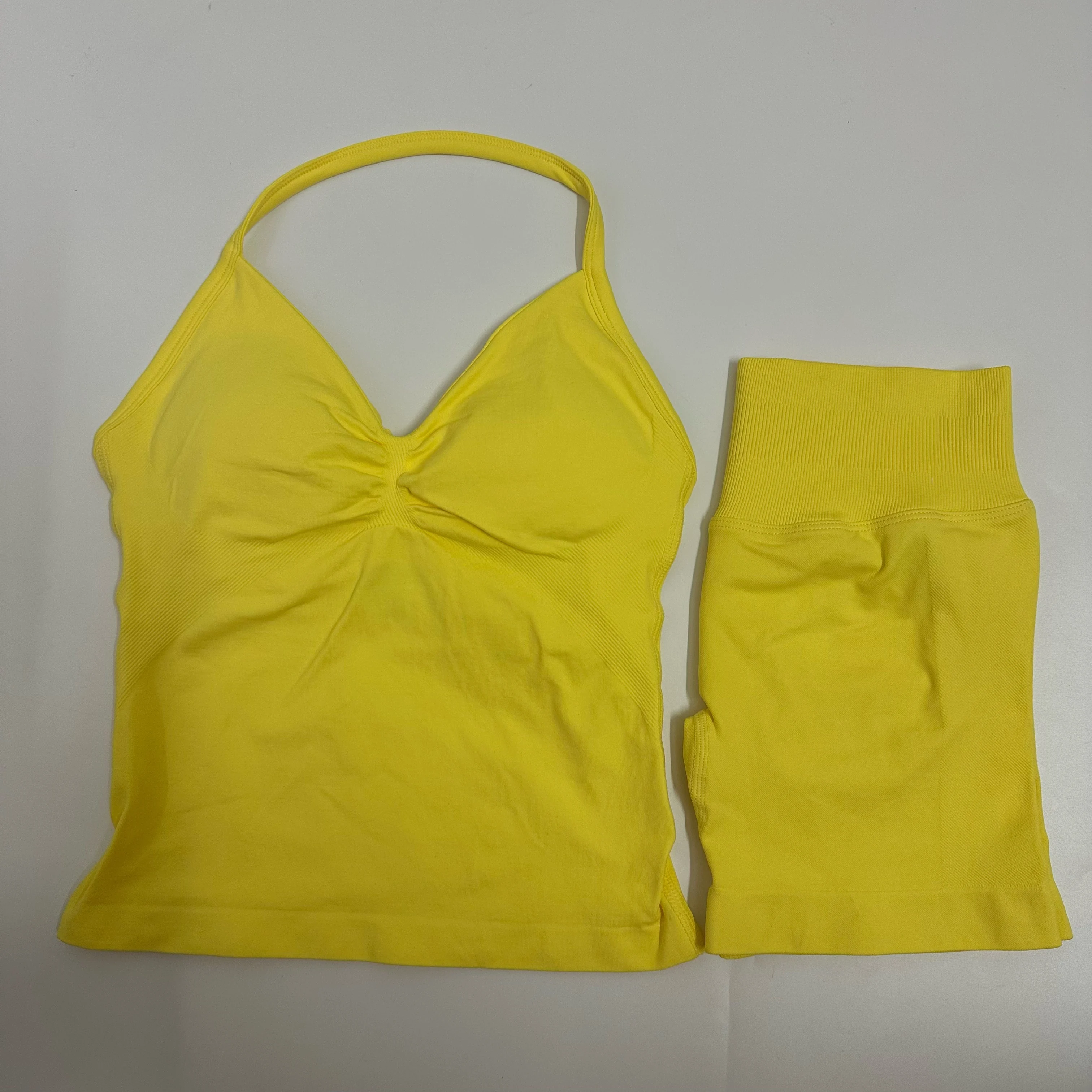 Yoga Set Dames Gevoerde Halter Top & Scrunch Butt Lifting Gym Shorts Set Zomer Sportkleding Trainingskleding