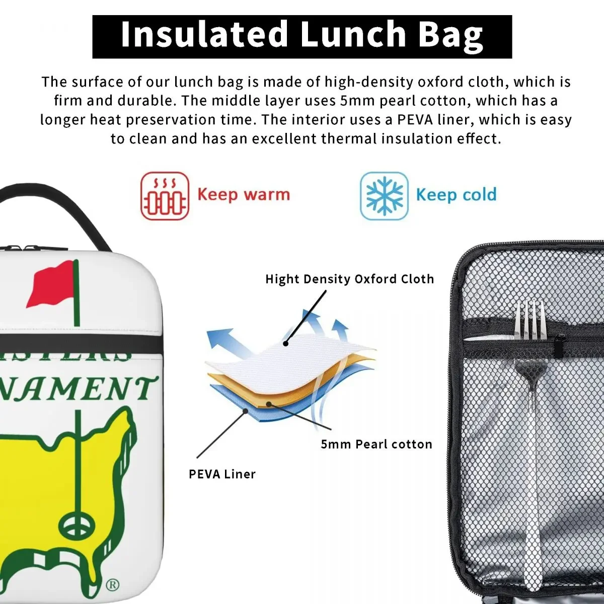 Masters Tournament Thermal Insulated Lunch Bags School Golf Sport Portable Box for Lunch Thermal Cooler Food Box