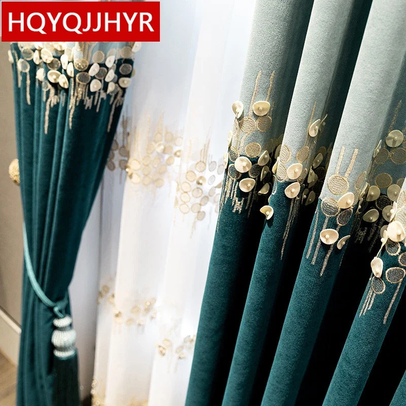 European luxury 2 color stitching elegant decorative curtains for living room high quality villa bedroom curtain High-end custom