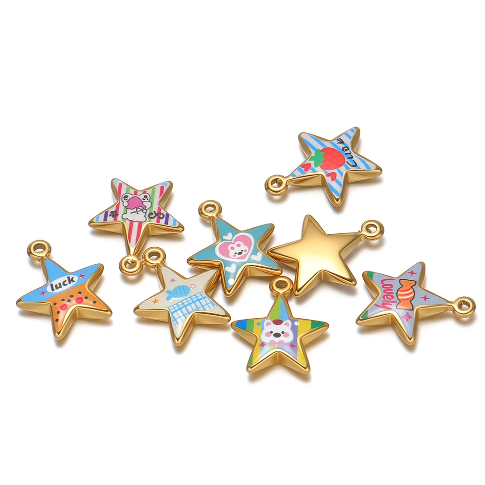4 Stück Edelstahl-Emaille-Sternanhänger, Goldfarbene Halsketten-Anhänger für Kinder, Armbänder, Ohrringe, Zubehör für DIY, Niedliche Schmuckherstellung – Detail 2